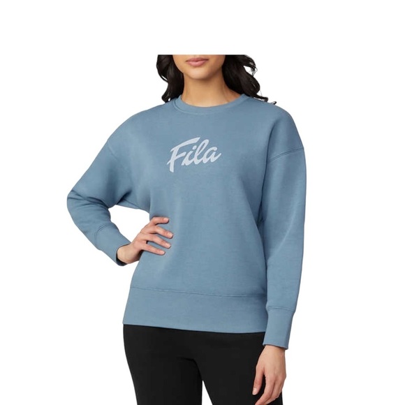 Women's Fila Medium 8 - 10 Blue Fleece Sweatshirt Logo Crew Pullover Long Sleeve - Picture 4 of 10